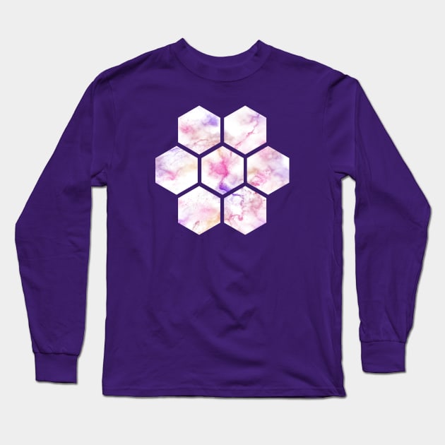 Marble Honeycomb | Purple Pink Gold Long Sleeve T-Shirt by Wintre2